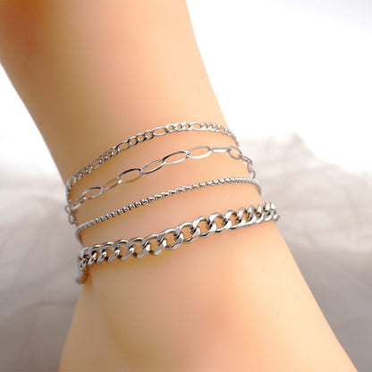 Casual Simple Style Solid Color Titanium Steel Knitting Women's Anklet