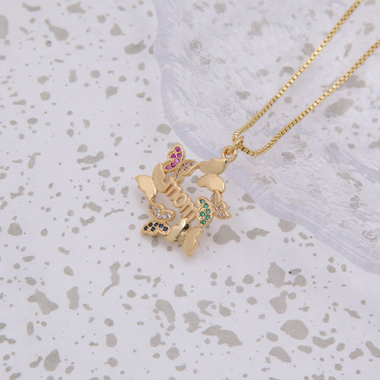 Copper 18K Gold Plated Simple Style Classic Style Flower Butterfly Inlay Zircon Pendant Necklace