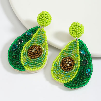 1 Pair Cute Pear Inlay Seed Bead Rhinestones Drop Earrings