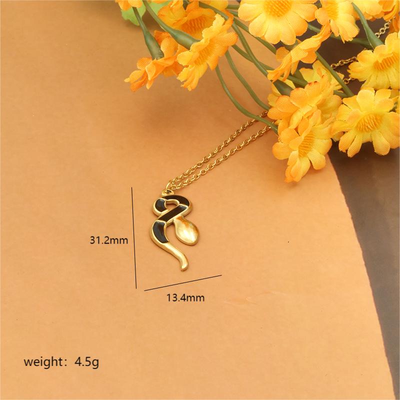 Stainless Steel 18K Gold Plated Retro Simple Style Snake Enamel Plating Pendant Necklace