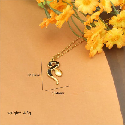 Stainless Steel 18K Gold Plated Retro Simple Style Snake Enamel Plating Pendant Necklace