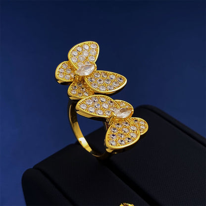 Wholesale Simple Style Butterfly Copper Plating Inlay 18K Gold Plated Zircon Open Rings