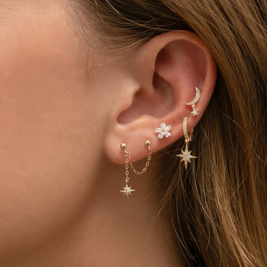 1 Pair Simple Style Classic Style Flower Plating Inlay Sterling Silver Zircon 18K Gold Plated Ear Studs