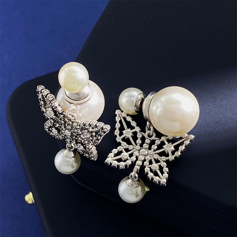 1 Pair Simple Style Commute Butterfly Plating Inlay Copper Rhinestones Pearl 18K Gold Plated Drop Earrings