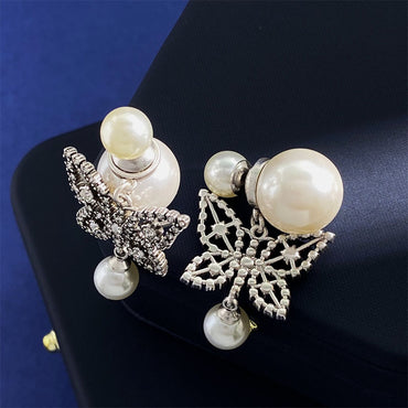 1 Pair Simple Style Commute Butterfly Plating Inlay Copper Rhinestones Pearl 18K Gold Plated Drop Earrings