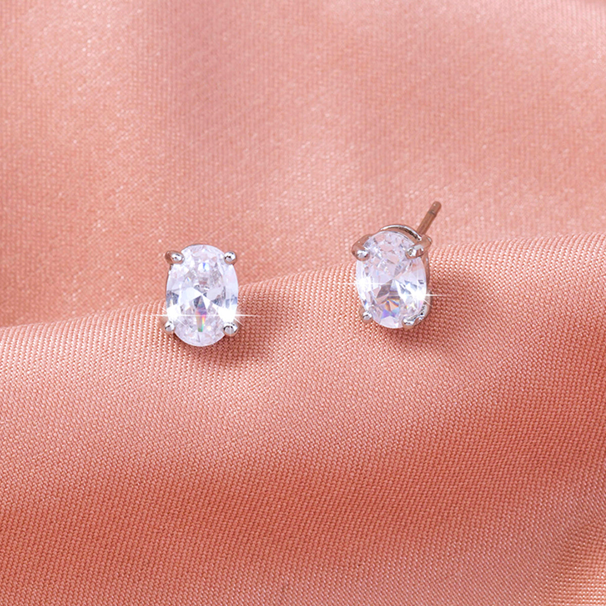 1 Pair Cute Sweet Shiny Square Oval Heart Shape Inlay Copper Zircon Ear Studs