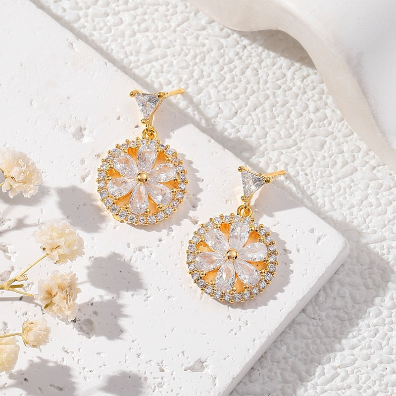 1 Pair Funny Round Dots Flower Plating Inlay Copper Zircon 18K Gold Plated Drop Earrings