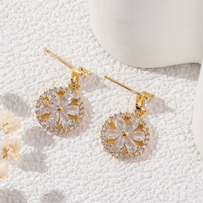 1 Pair Funny Round Dots Flower Plating Inlay Copper Zircon 18K Gold Plated Drop Earrings