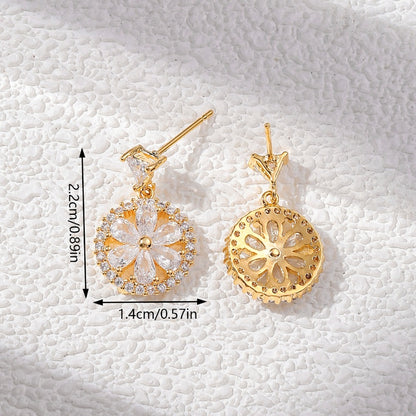 1 Pair Funny Round Dots Flower Plating Inlay Copper Zircon 18K Gold Plated Drop Earrings