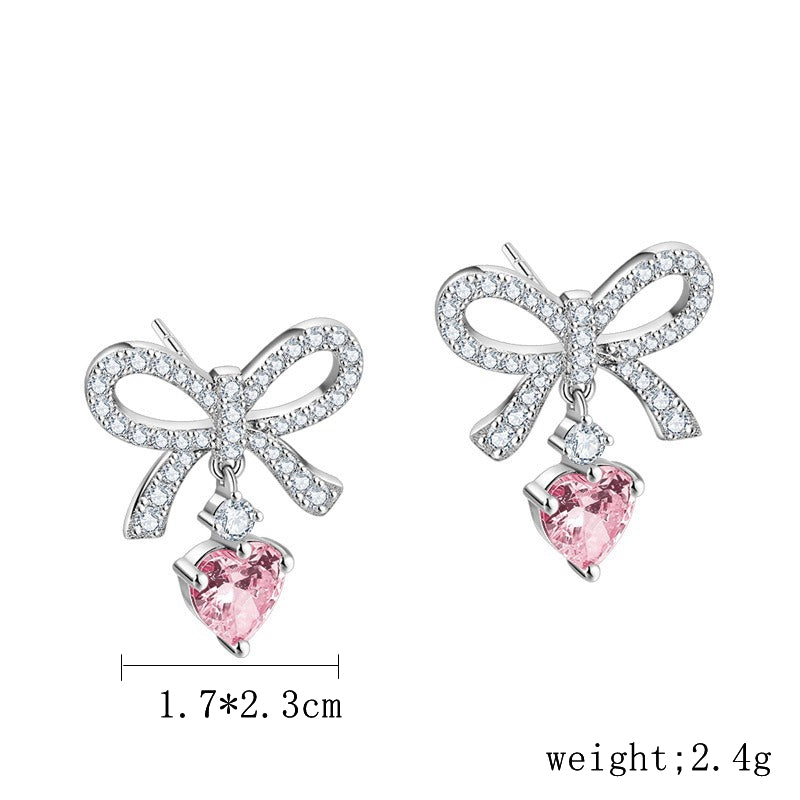 1 Pair Simple Style Classic Style Heart Shape Inlay Sterling Silver Zircon Ear Studs