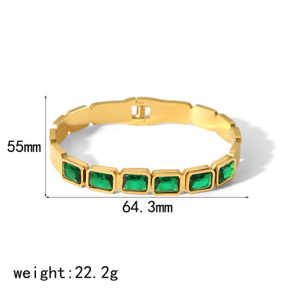 Stainless Steel 18K Gold Plated Casual Tropical Classic Style Geometric Polishing Inlay Zircon Bangle