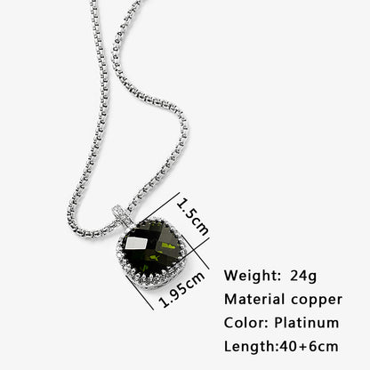 Copper White Gold Plated Classical Retro Inlay Square Zircon Pendant Necklace