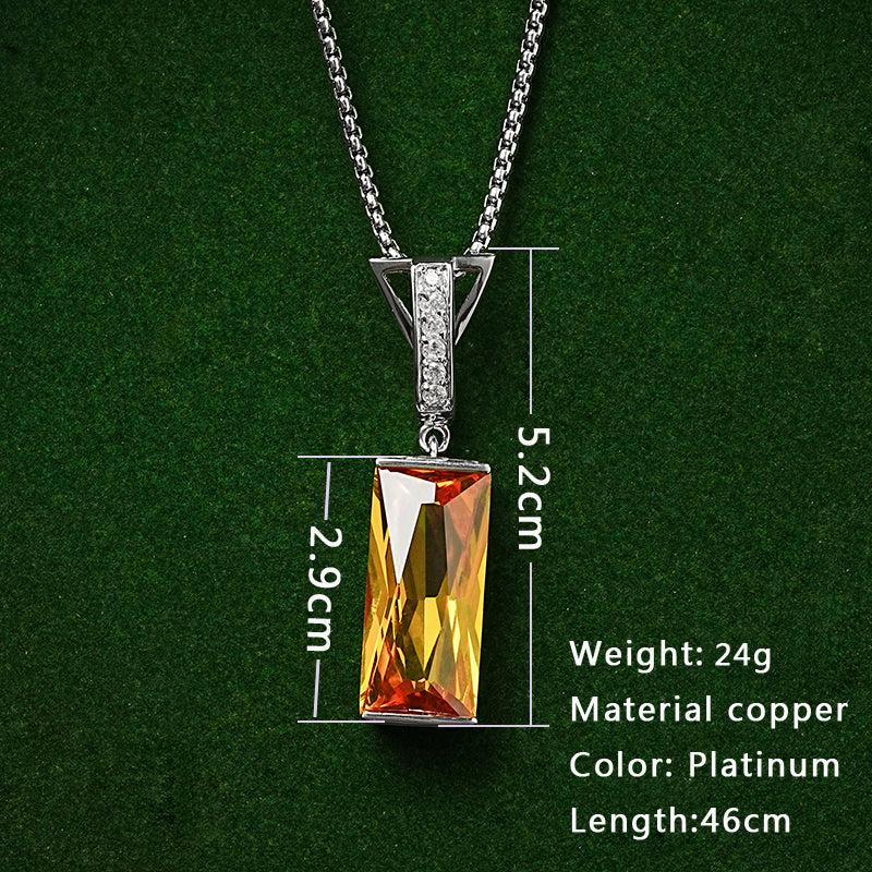 Copper White Gold Plated Classical Retro Inlay Square Zircon Pendant Necklace