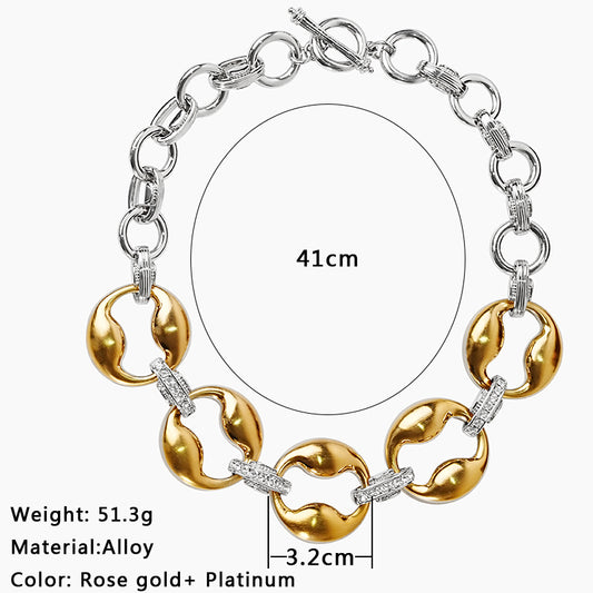 Copper White Gold Plated Retro Queen Inlay Geometric Zircon Necklace