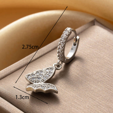 1 Piece Simple Style Heart Shape Butterfly Inlay Stainless Steel Copper Zircon Ear Studs