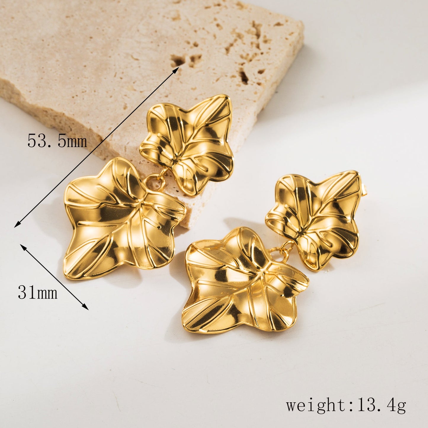 1 Pair Casual Simple Style Leaves Inlay Stainless Steel Artificial Pearls 18K Gold Plated Drop Earrings