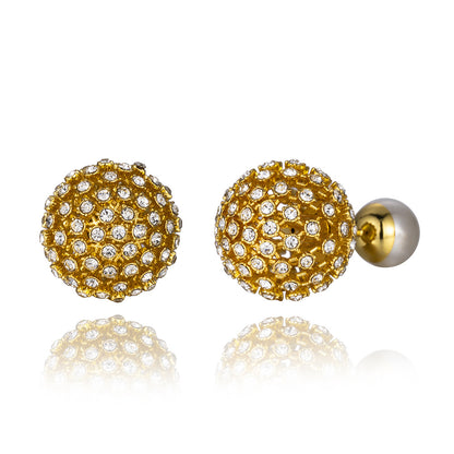 1 Pair IG Style Elegant Geometric Inlay Copper Artificial Pearls Rhinestones 18K Gold Plated Ear Studs