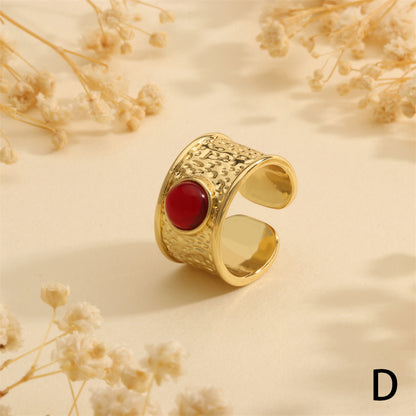 Wholesale Vintage Style Commute Round Eye Copper Plating Inlay 18K Gold Plated Zircon Open Rings