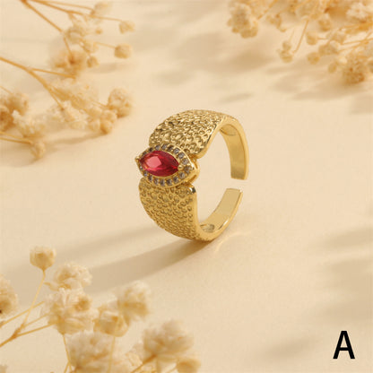 Wholesale Vintage Style Commute Round Eye Copper Plating Inlay 18K Gold Plated Zircon Open Rings