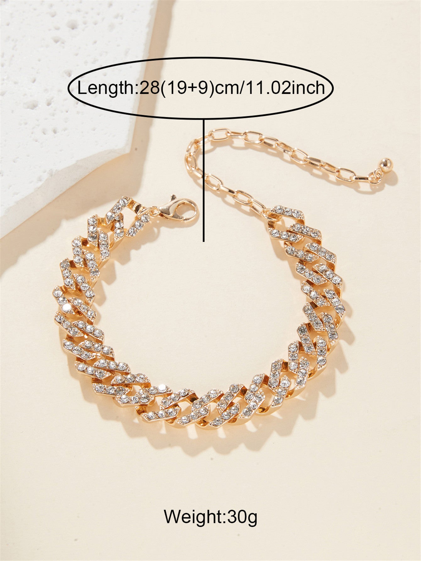 Hip-Hop Beach Geometric Alloy Inlay Rhinestones 18K Gold Plated Unisex Anklet