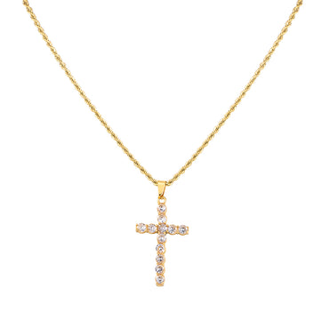 Stainless Steel 18K Gold Plated Business Simple Style Cross Plating Inlay Rhinestones Pendant Necklace