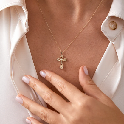 Copper Gold Plated Casual Simple Style Cross Inlay Zircon Pendant Necklace