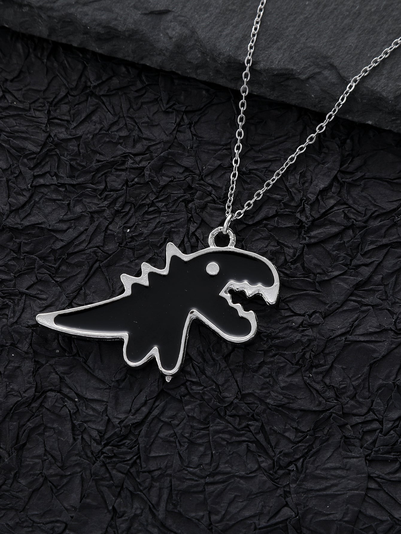 Stainless Steel Resin Titanium Steel Cute Animal Dinosaur Asymmetrical Epoxy Inlay Resin Pendant Necklace