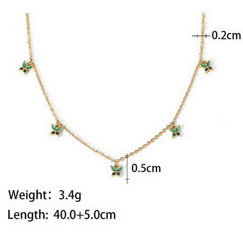 Stainless Steel Simple Style Butterfly Inlay Zircon Pendant Necklace