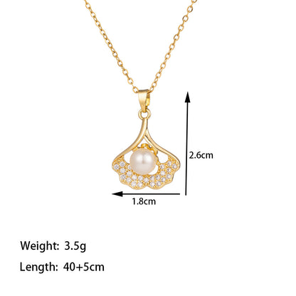 Titanium Steel 18K Gold Plated Casual Simple Style Conch Shell Polishing Plating Inlay Artificial Rhinestones Pendant Necklace