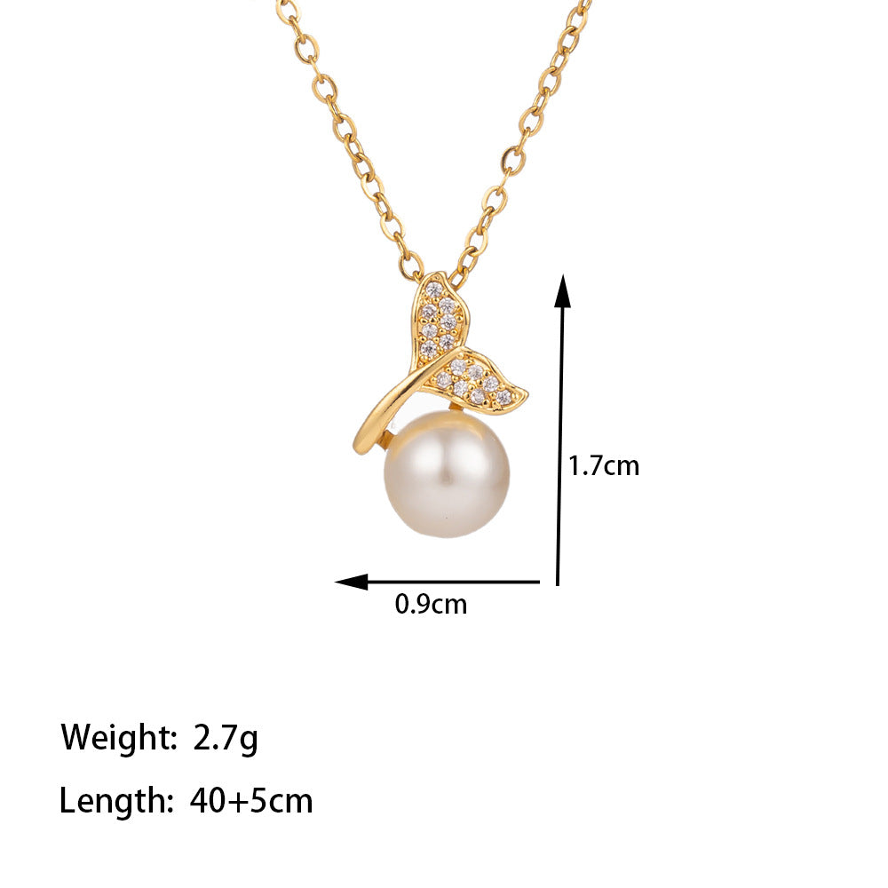 Titanium Steel 18K Gold Plated Casual Simple Style Conch Shell Polishing Plating Inlay Artificial Rhinestones Pendant Necklace