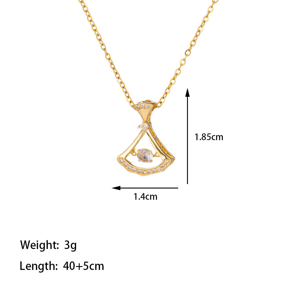 Titanium Steel 18K Gold Plated Casual Simple Style Sector Heart Shape Polishing Inlay Artificial Rhinestones Pendant Necklace