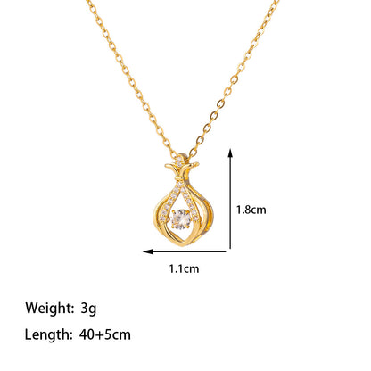 Titanium Steel 18K Gold Plated Casual Simple Style Sector Heart Shape Polishing Inlay Artificial Rhinestones Pendant Necklace