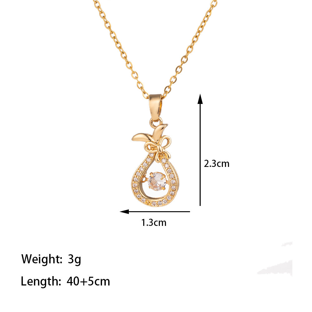 Titanium Steel 18K Gold Plated Casual Simple Style Sector Heart Shape Polishing Inlay Artificial Rhinestones Pendant Necklace