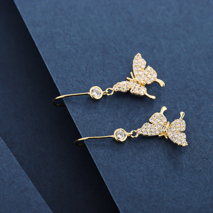 1 Pair Simple Style Classic Style Solid Color Plating Inlay Sterling Silver Zircon 14K Gold Plated Drop Earrings