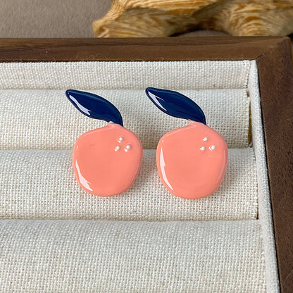 1 Pair Cute Flower Apple Enamel Copper 18K Gold Plated Earrings