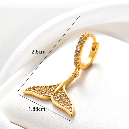 1 Piece French Style Wings Fish Tail Inlay Stainless Steel Copper Zircon Ear Studs