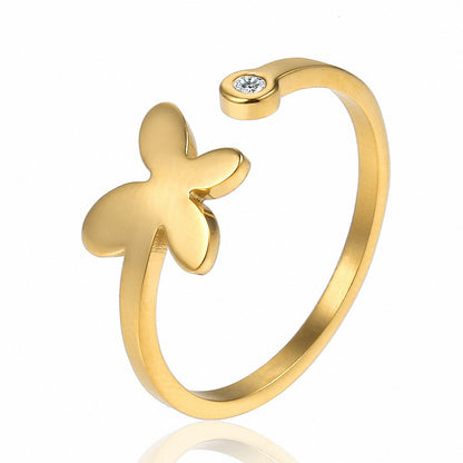 Stainless Steel 18K Gold Plated Sweet Heart Shape Butterfly Open Rings