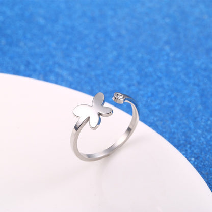 Stainless Steel 18K Gold Plated Sweet Heart Shape Butterfly Open Rings