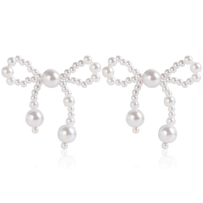 1 Pair Elegant Bow Knot Inlay Imitation Pearl Alloy Pearl Ear Studs