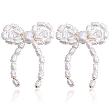 1 Pair Elegant Bow Knot Inlay Imitation Pearl Alloy Pearl Ear Studs