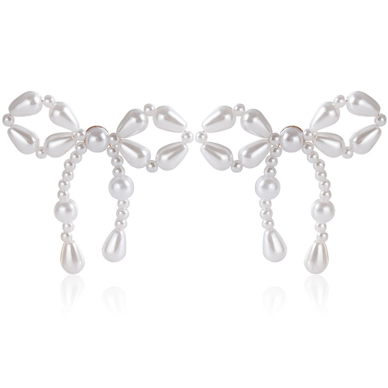 1 Pair Elegant Bow Knot Inlay Imitation Pearl Alloy Pearl Ear Studs