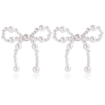 1 Pair Elegant Bow Knot Inlay Imitation Pearl Alloy Pearl Ear Studs