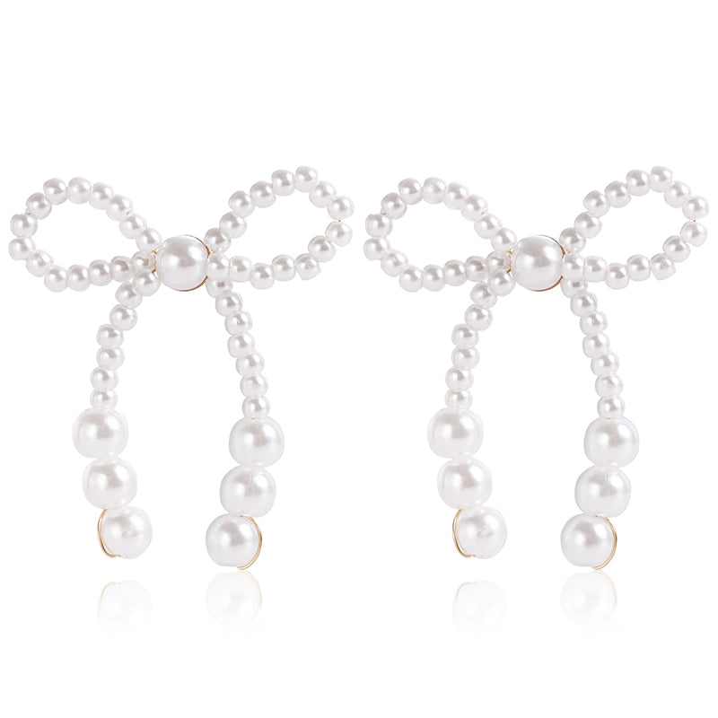 1 Pair Elegant Bow Knot Inlay Imitation Pearl Alloy Pearl Ear Studs