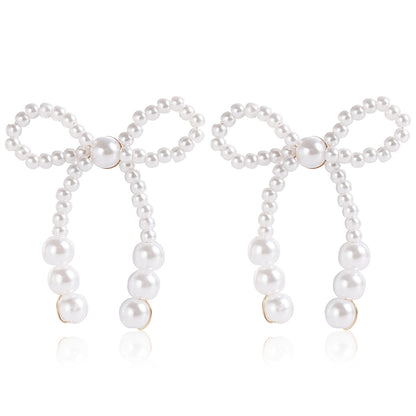 1 Pair Elegant Bow Knot Inlay Imitation Pearl Alloy Pearl Ear Studs