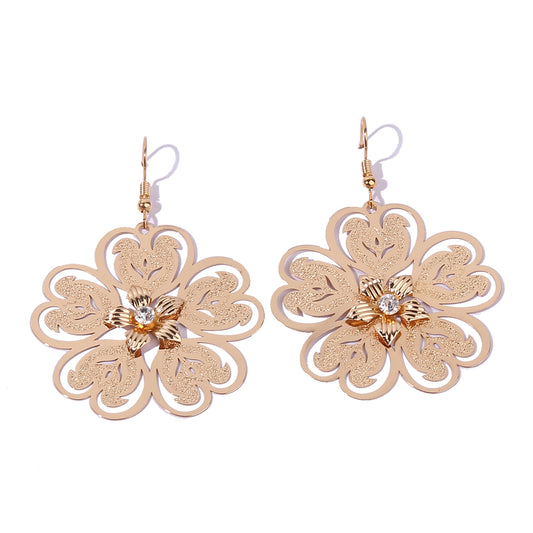 1 Pair Solid Color Flower Plating Inlay Copper Zircon Gold Plated Drop Earrings