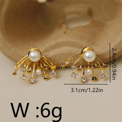 1 Pair Simple Style Classic Style Fireworks Plating Inlay Copper Pearl Zircon 18K Gold Plated Ear Studs