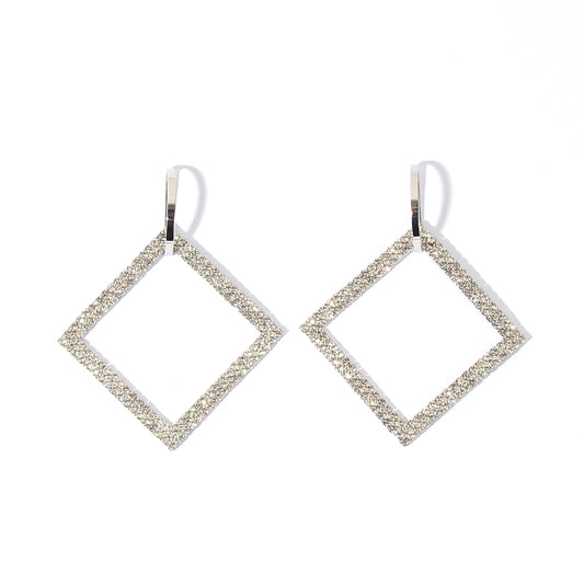 1 Pair Elegant Square Inlay Copper Rhinestones Rhodium Plated Drop Earrings