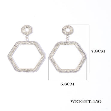 1 Pair Simple Style Hexagon Geometric Rhinestone Metal Rhodium Plated Drop Earrings