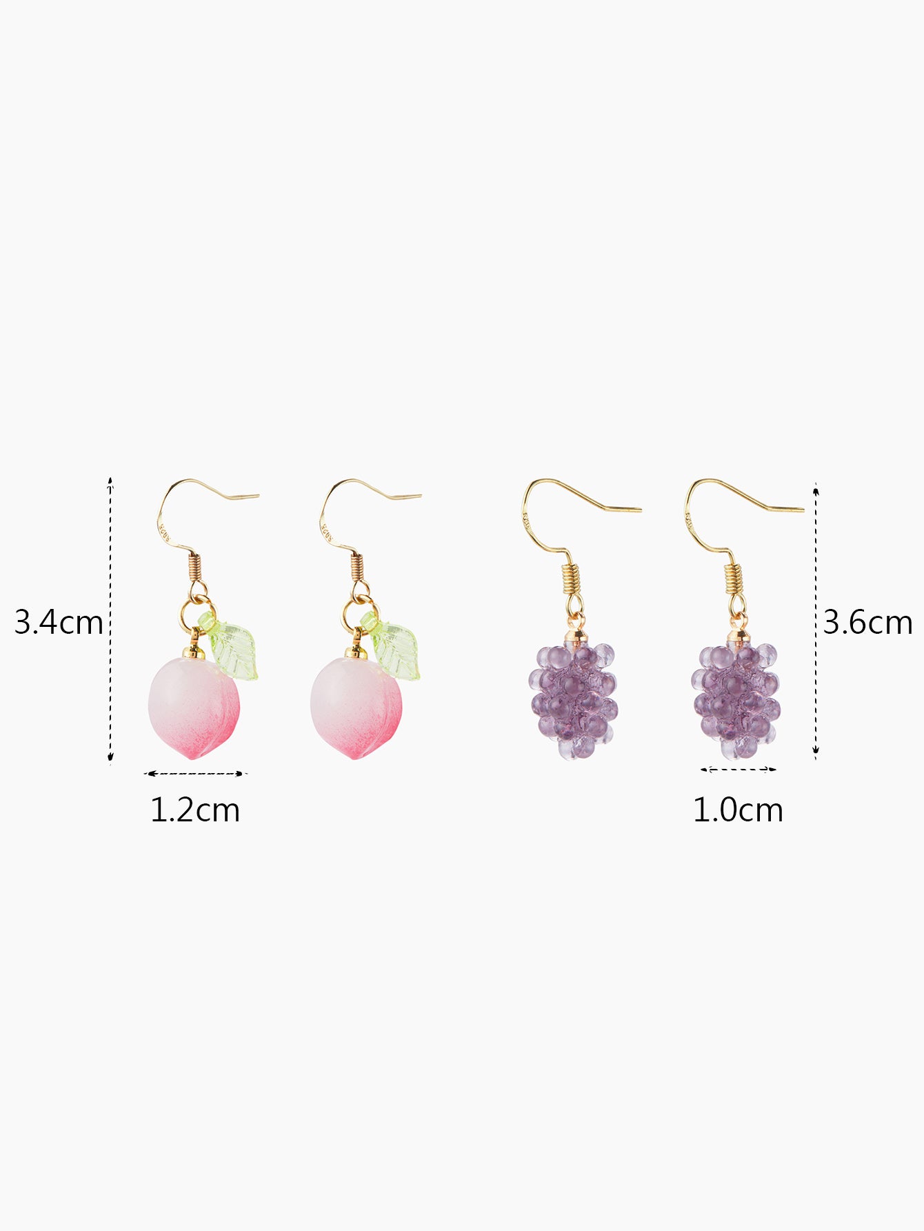 2 Pairs Cute Fruit Grape Inlay Synthetic Resin Resin 18K Gold Plated Ear Hook