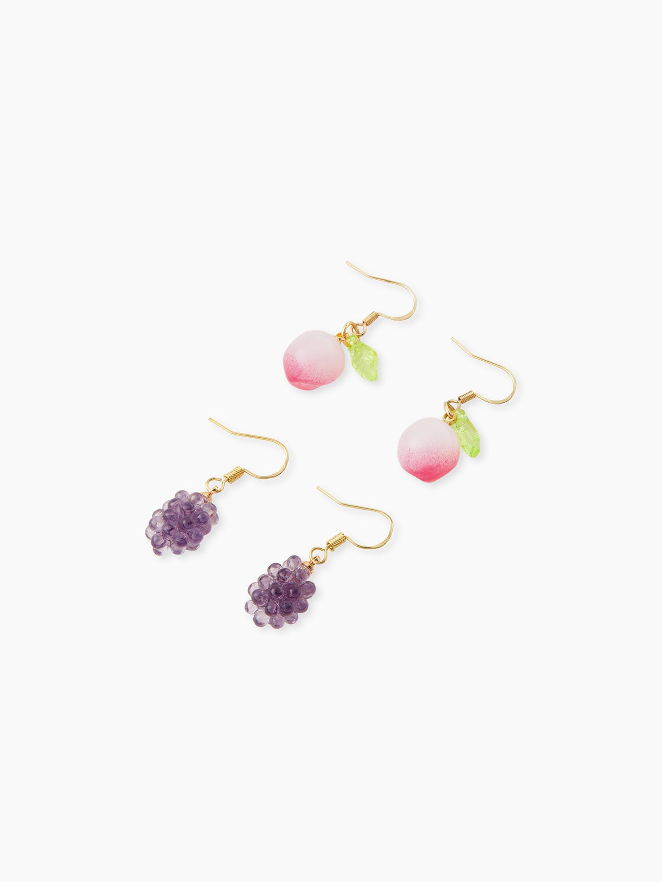 2 Pairs Cute Fruit Grape Inlay Synthetic Resin Resin 18K Gold Plated Ear Hook